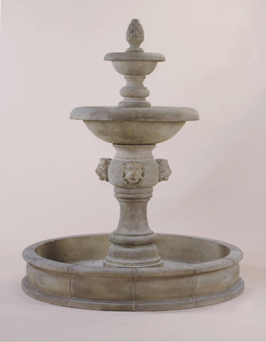 Quattro Lion Two Tier Pond Outdoor Cast Stone Fountain